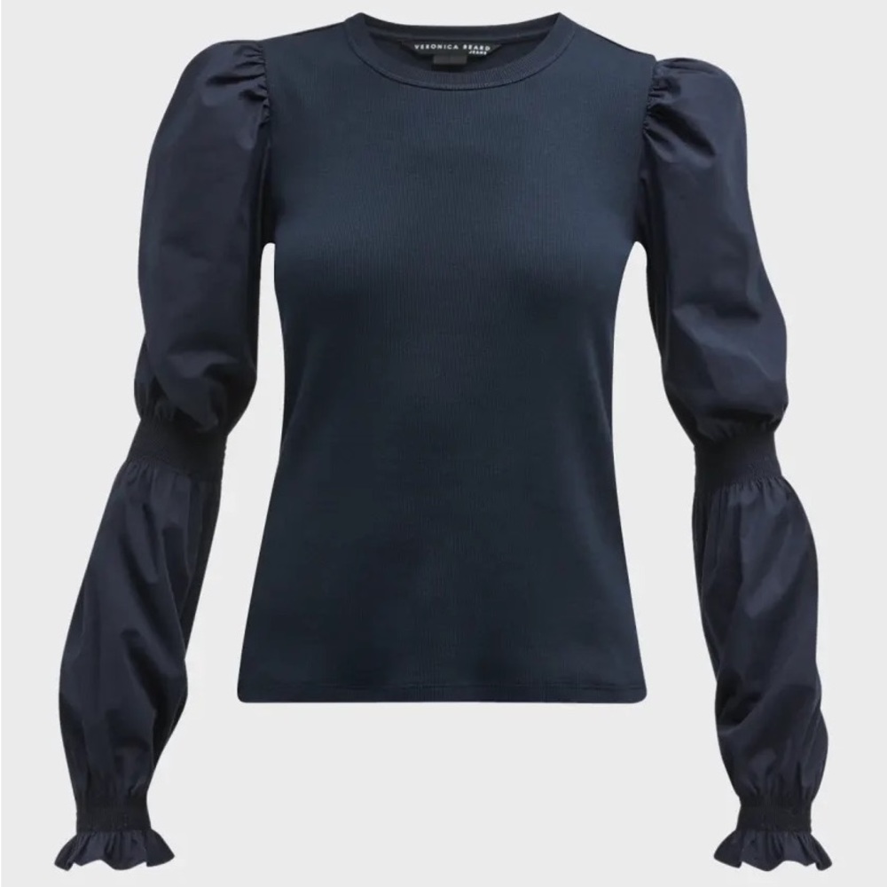 Veronica Beard Fawn Puff Sleeve Top, Navy, M